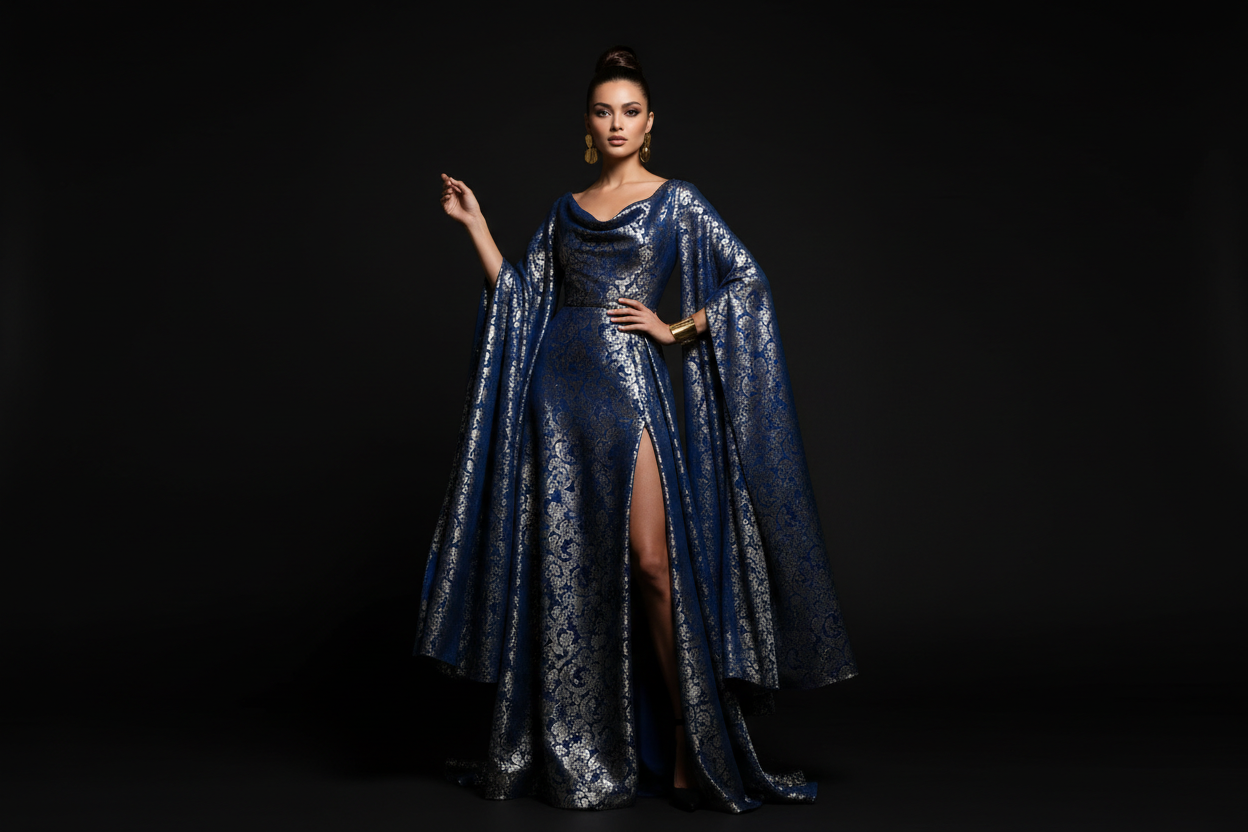 Model with nice dress, black background