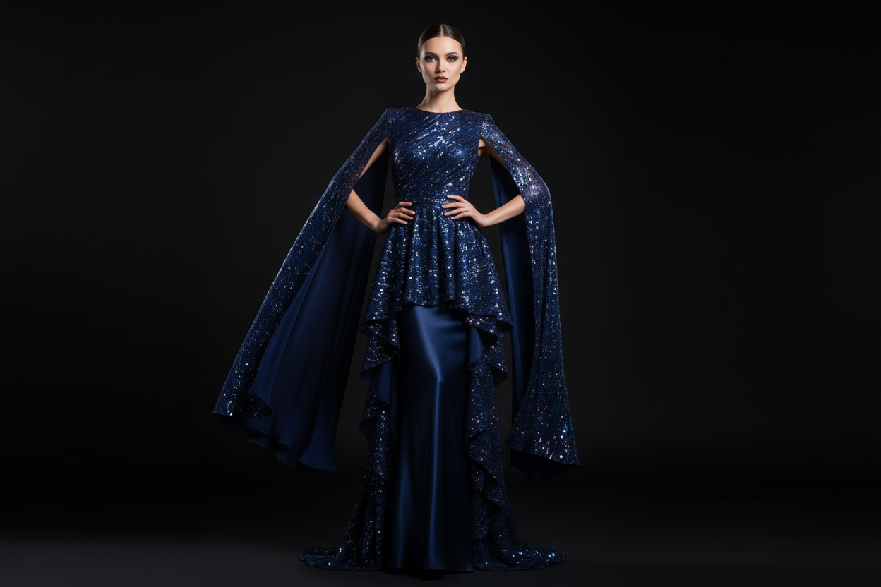 nice model in dress, black background